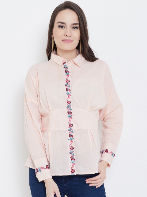 

LA LOFT Women Peach-Coloured Regular Fit Solid Casual Shirt