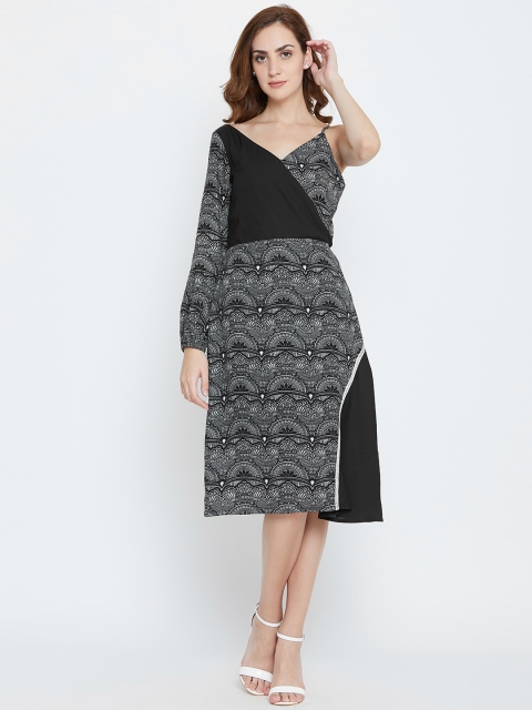 

LA LOFT Women Black & White Printed Wrap Dress