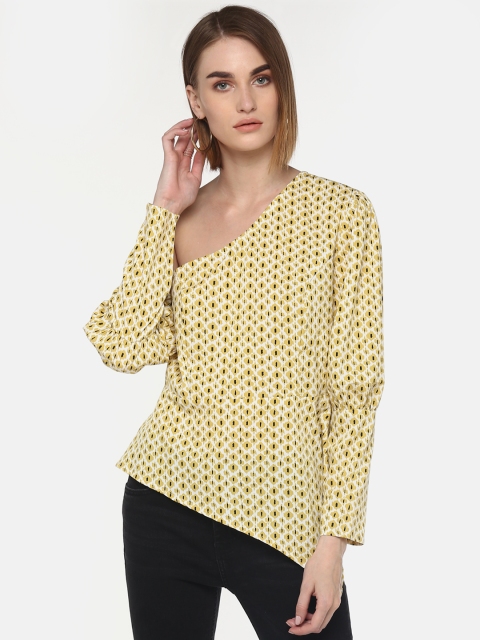 

LA LOFT Women Yellow Printed One-Shoulder Top