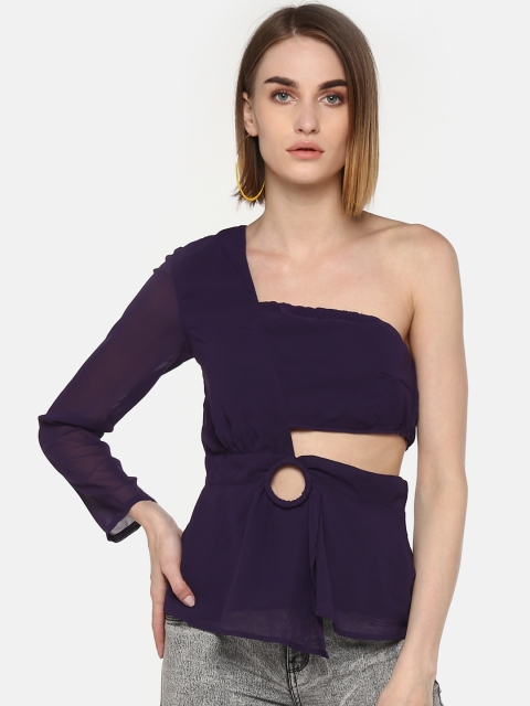 

LA LOFT Women Purple Solid One-Shoulder Top