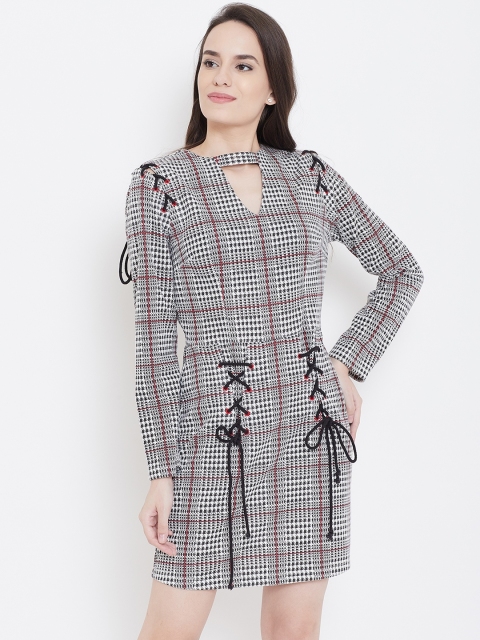 

LA LOFT Women Off-White & Black Sheath Dress