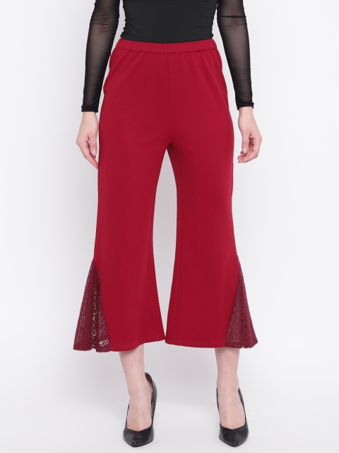 

LA LOFT Women Maroon Relaxed Fit Solid Cropped Bootcut Trousers