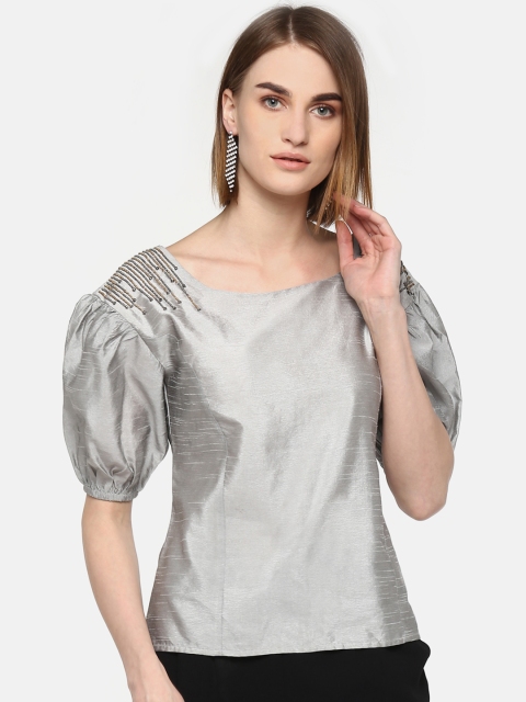 

LA LOFT Women Grey Solid Top