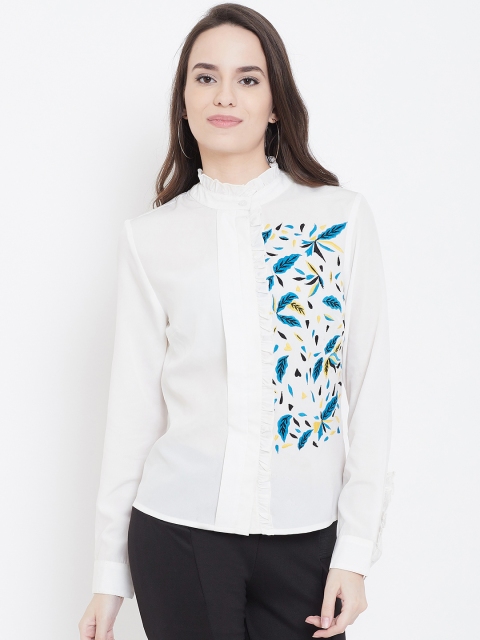 

LA LOFT Women White Regular Fit Embroidered Casual Shirt