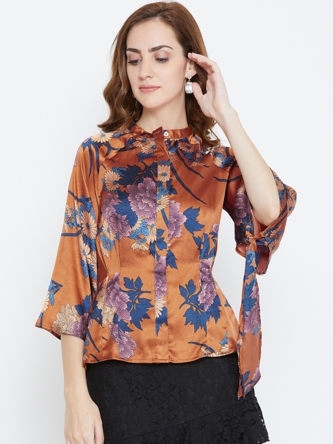 

LA LOFT Women Rust Orange & Blue Regular Fit Printed Casual Shirt