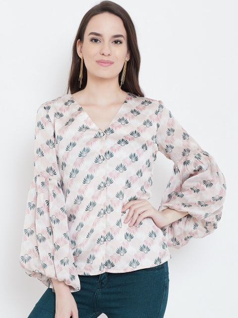 

LA LOFT Women Beige & Green Printed Top