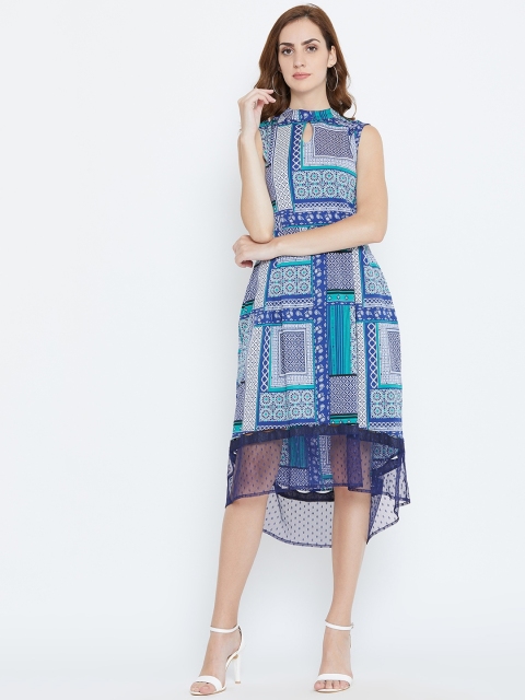 

LA LOFT Women Blue & Green Printed A-Line Dress