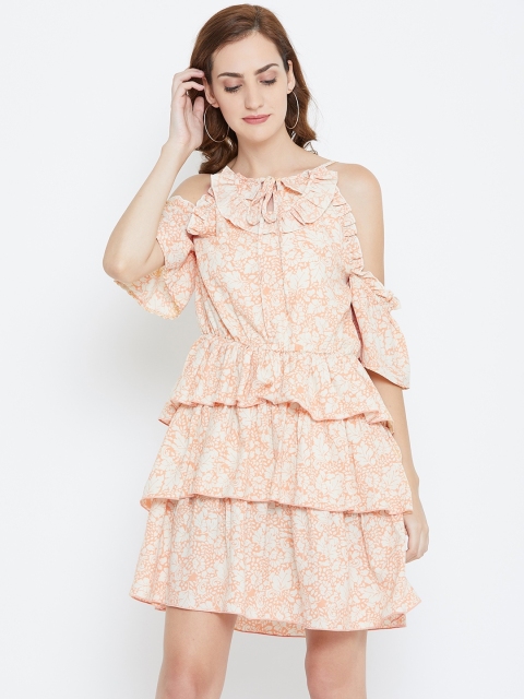 

LA LOFT Women Peach-Coloured Ruffled Tiered Fit and Flare Dress