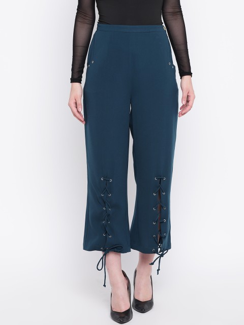 

LA LOFT Women Teal Green Relaxed Fit Solid Parallel Trousers