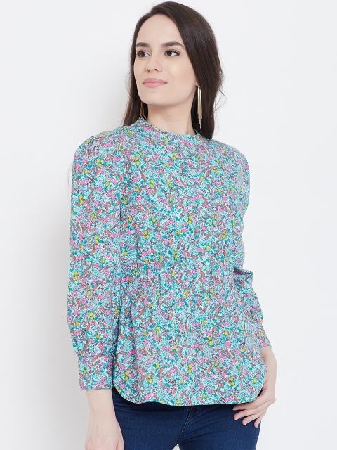 

LA LOFT Women Green & Pink Printed Shirt Style Top