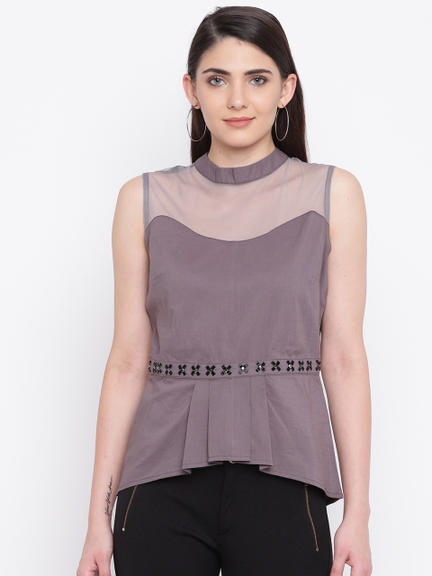 

LA LOFT Women Grey Solid Cinched Waist Top