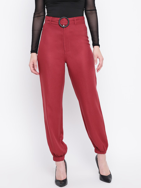 

LA LOFT Women Rust Red Relaxed Fit Solid Joggers