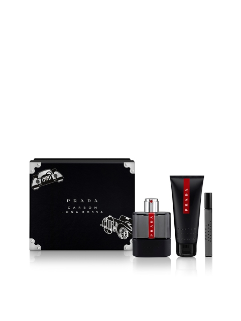 

Prada Men Luna Rossa Carbon EDT, After Shave Gel & Travel Spray Set( 100ml +100ml +10ml ), Black