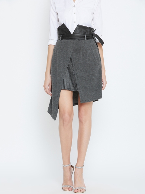 

LA LOFT Women Grey Solid A-Line Skirt