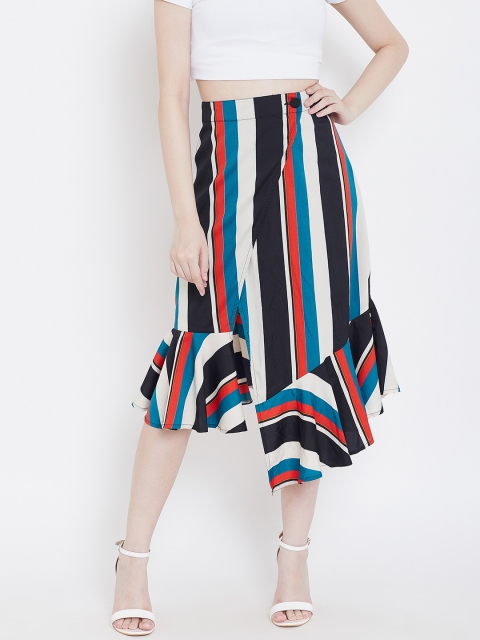 

LA LOFT Women Black & Red Striped Wrap Skirt