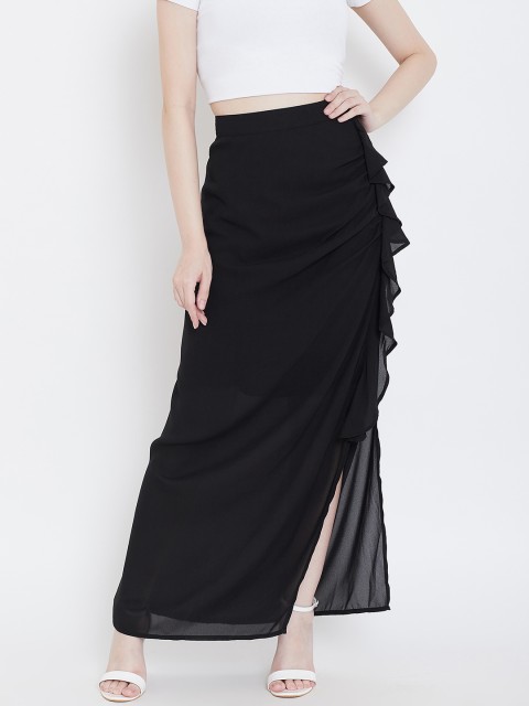 

LA LOFT Women Black Solid Straight Skirt