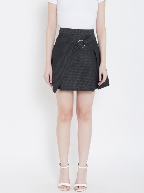 

LA LOFT Women Charcoal Grey Self-Design Layered Mini A-Line Skirt