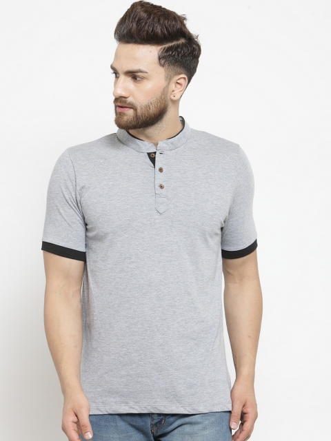 

Kalt Men Grey Melange Solid Henley Neck T-shirt