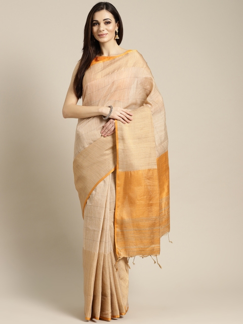 

FIROZA Beige & Golden Woven Design Chanderi Saree