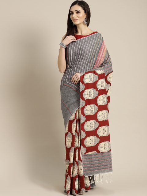 

FIROZA Grey & Maroon Printed Saree