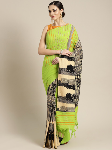 

FIROZA Green & Black Printed Saree