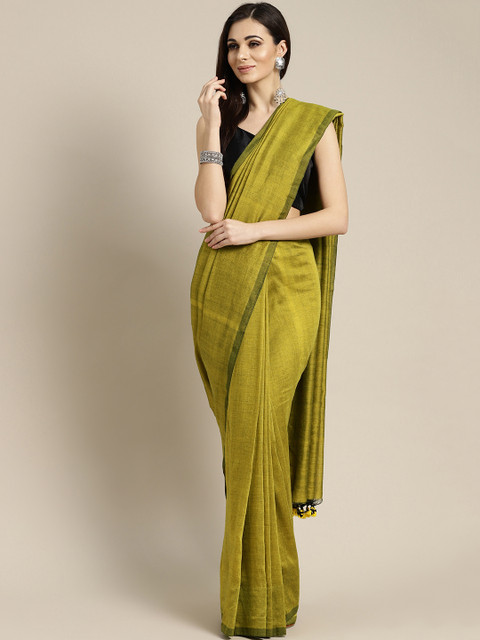 

FIROZA Olive Green Solid Saree