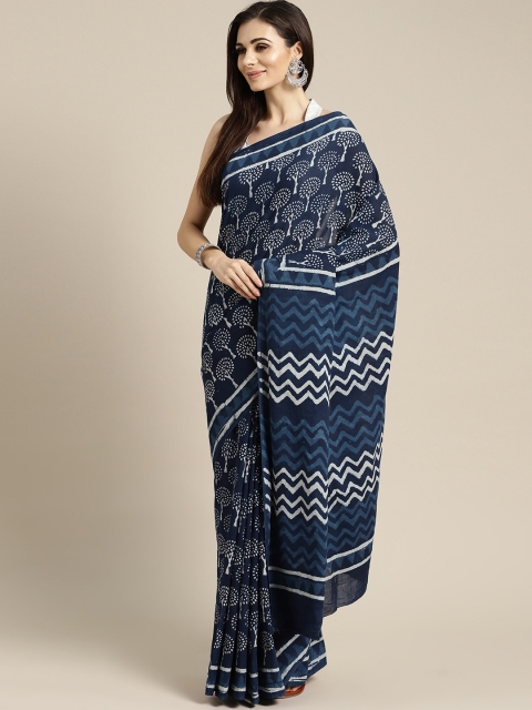 

FIROZA Navy Blue & Off-White Indigo Gulmohar Saree