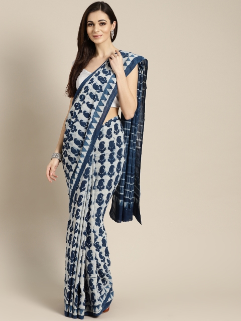 

FIROZA Navy Blue & Off-White Printed Saree