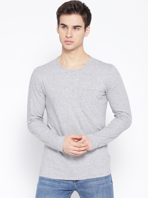 

LA LOFT Men Grey Melange Solid Round Neck T-shirt