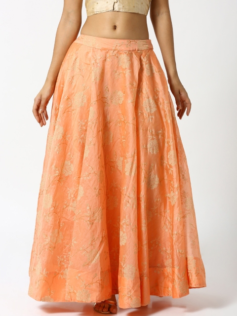 

De Moza Women Peach-Coloured & Gold-Coloured Self-Design Flared Maxi Skirt