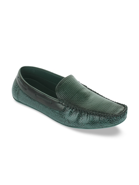 

Gliders Men Green Striped Leather Loafers