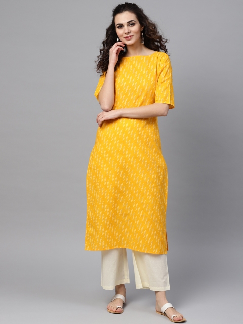 

Nayo Women Mustard Yellow & Cream-Coloured Printed Kurta with Palazzos