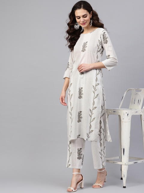 

Nayo Women White & Grey Printed Kurta with Palazzos