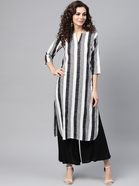 

Nayo Women White & Black Striped Straight Kurta