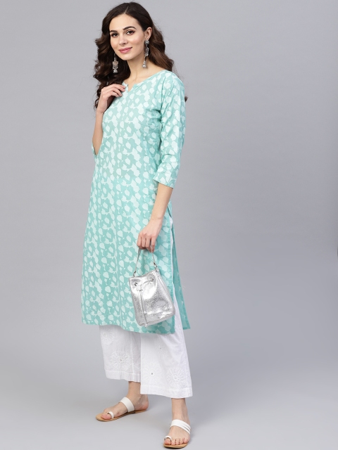 

Nayo Women Blue & White Printed Straight Kurta