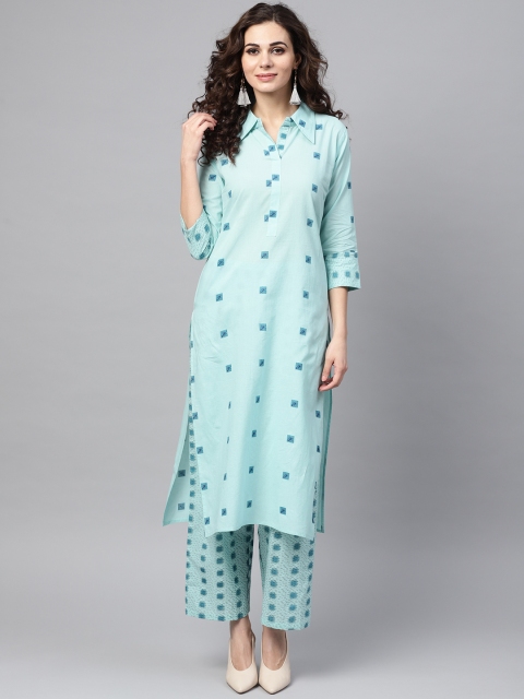 

Nayo Women Blue Printed Kurta with Palazzos