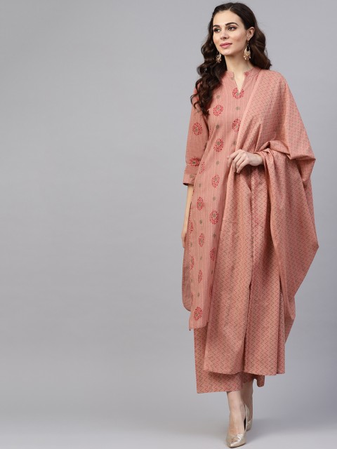 

Nayo Women Dusty Pink Printed Kurta with Palazzos & Dupatta