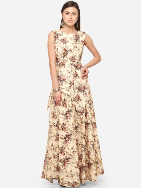 

RIYA Women Cream-Coloured Embellished Fit and Flare Dress