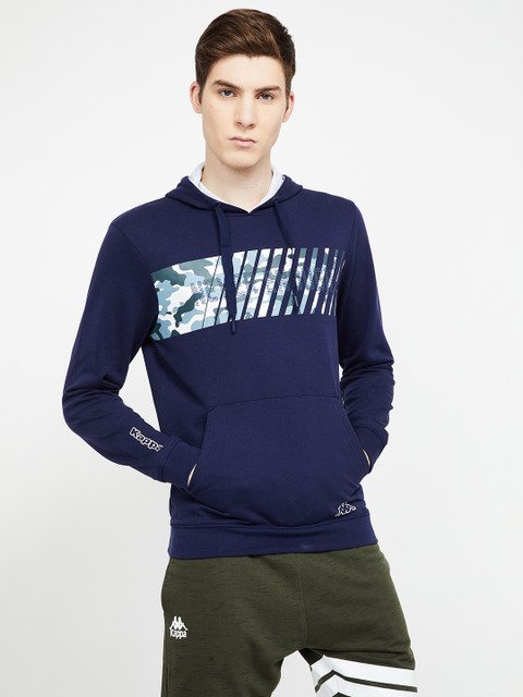 

Kappa Men Navy Blue Printed Hooded Sweatshirt