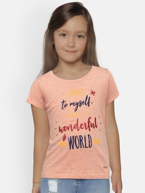 

Lee Cooper Girls Peach-Coloured Printed Round Neck T-shirt