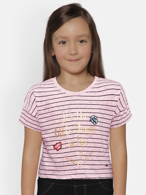 

Lee Cooper Girls Pink & Navy Blue Striped Round Neck T-shirt