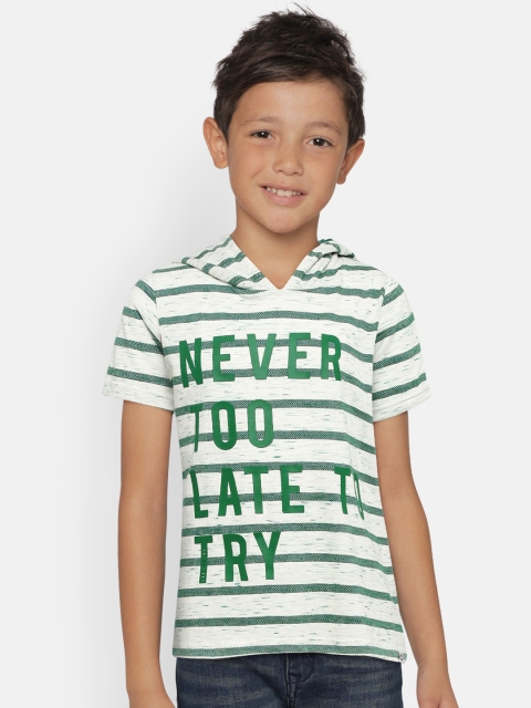 

Lee Cooper Boys Green & Off-White Striped Hooded T-shirt