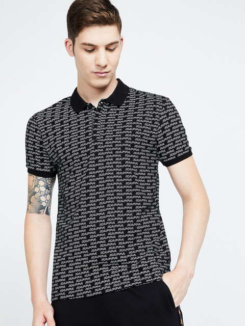 

Kappa Men Black Printed Polo Collar T-shirt