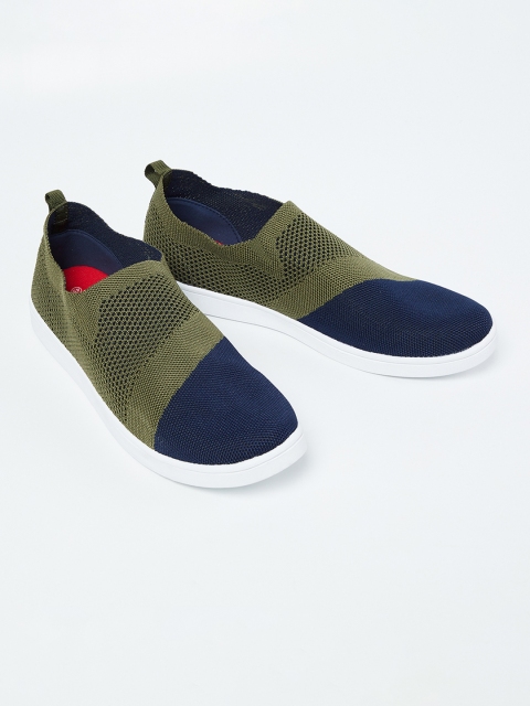 

Forca by Lifestyle Men Olive Green & Navy Blue Colourblocked Slip-On Sneakers