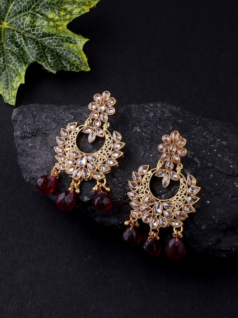 

Voylla Brass-Plated Gold-Toned & Red Classic Drop Earrings