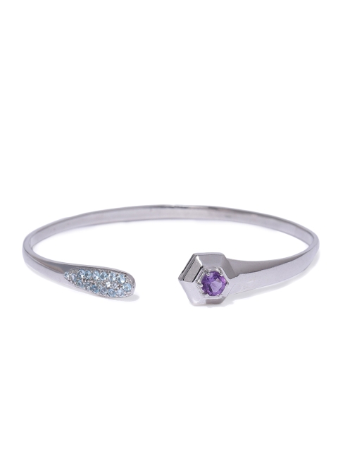 

Gehna Women Silver-Toned & Purple 925 Sterling Silver Cuff Bangle