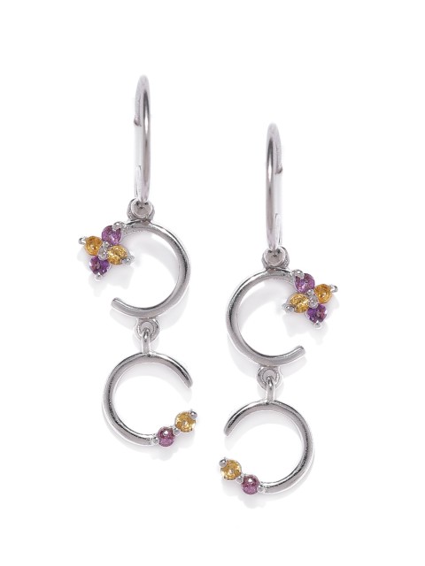 

Gehna Silver-Toned 925 Sterling Silver Amethyst Quirky Drop Earrings