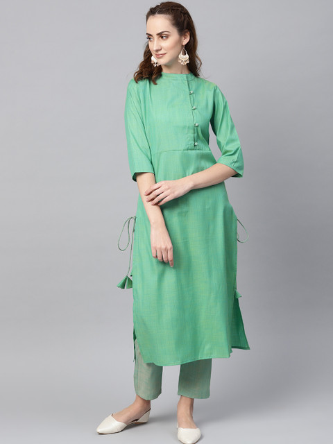 

AASI - HOUSE OF NAYO Women Green Solid Kurta with Trousers
