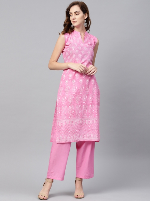 

AASI - HOUSE OF NAYO Women Pink & White Printed Kurta with Trousers
