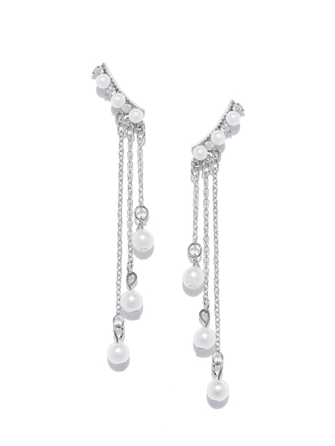 

OOMPH Women Silver-Plated & Tasselled Contemporary Drop Earrings